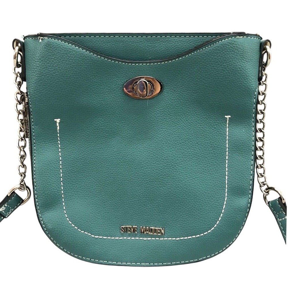 STEVE MADDEN Green FAUX LEATHER Expandable Zipper CROSSBODY/SADDLE PURSE/BAG